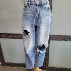 AE curvy mom jean distressed acid wash